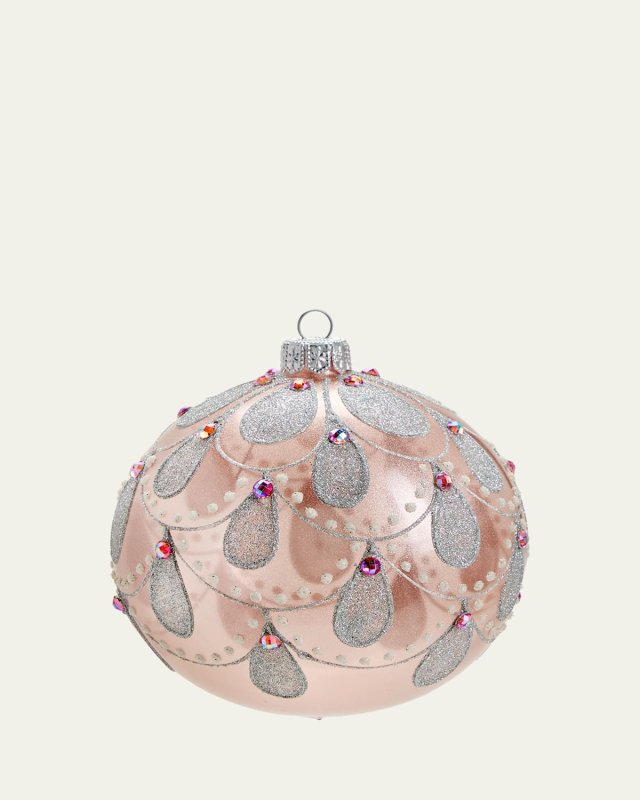 Transparent Pink Silver Flounce Ball Christmas Ornament
